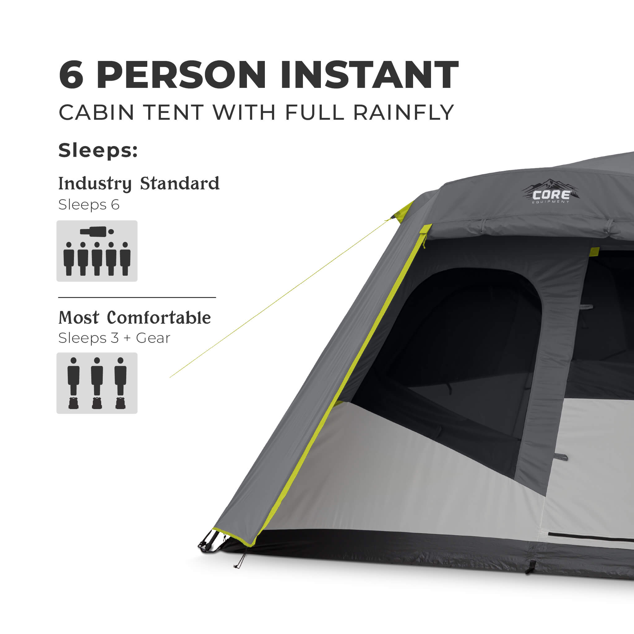 6 Person Instant Cabin Tent with Full Rainfly – Core Equipment