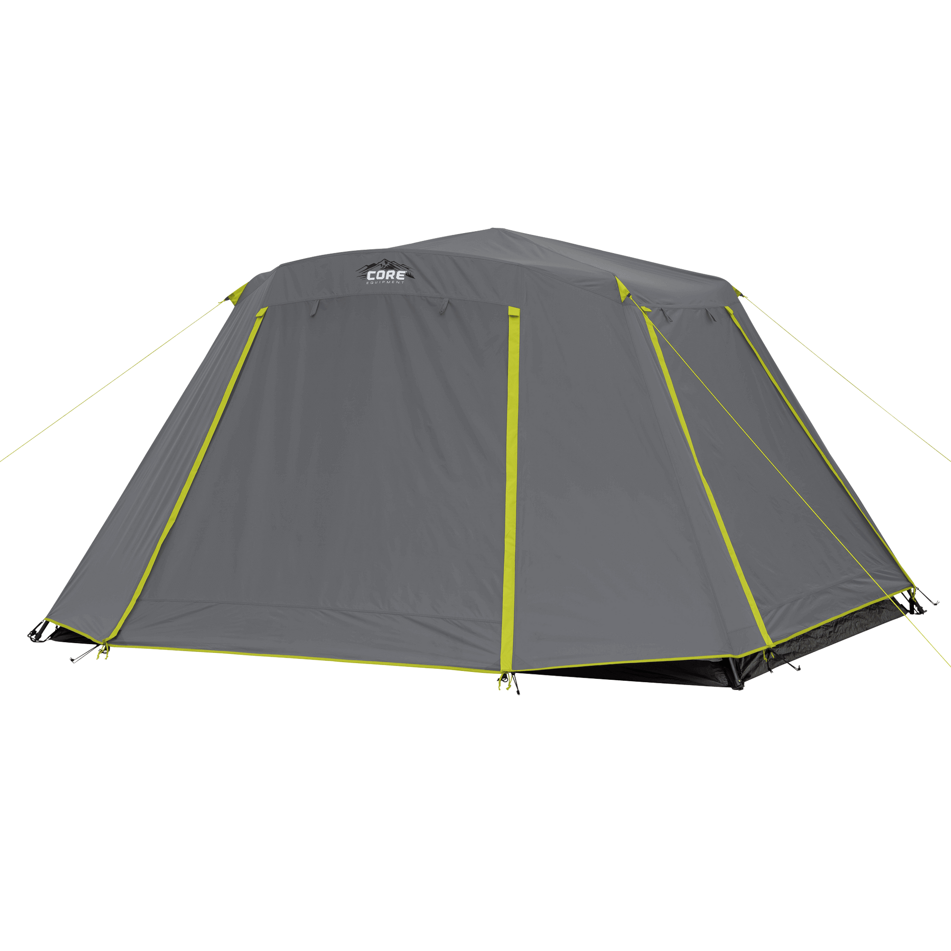 CORE 6 person instant cabin tent with full coverage rainfly, pre-attached poles, and durable design for quick outdoor setup.