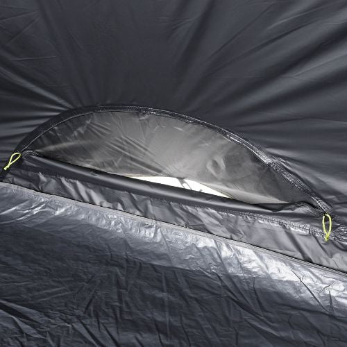 Close-up of the zippered ventilation on a CORE 6 person blockout instant tent.