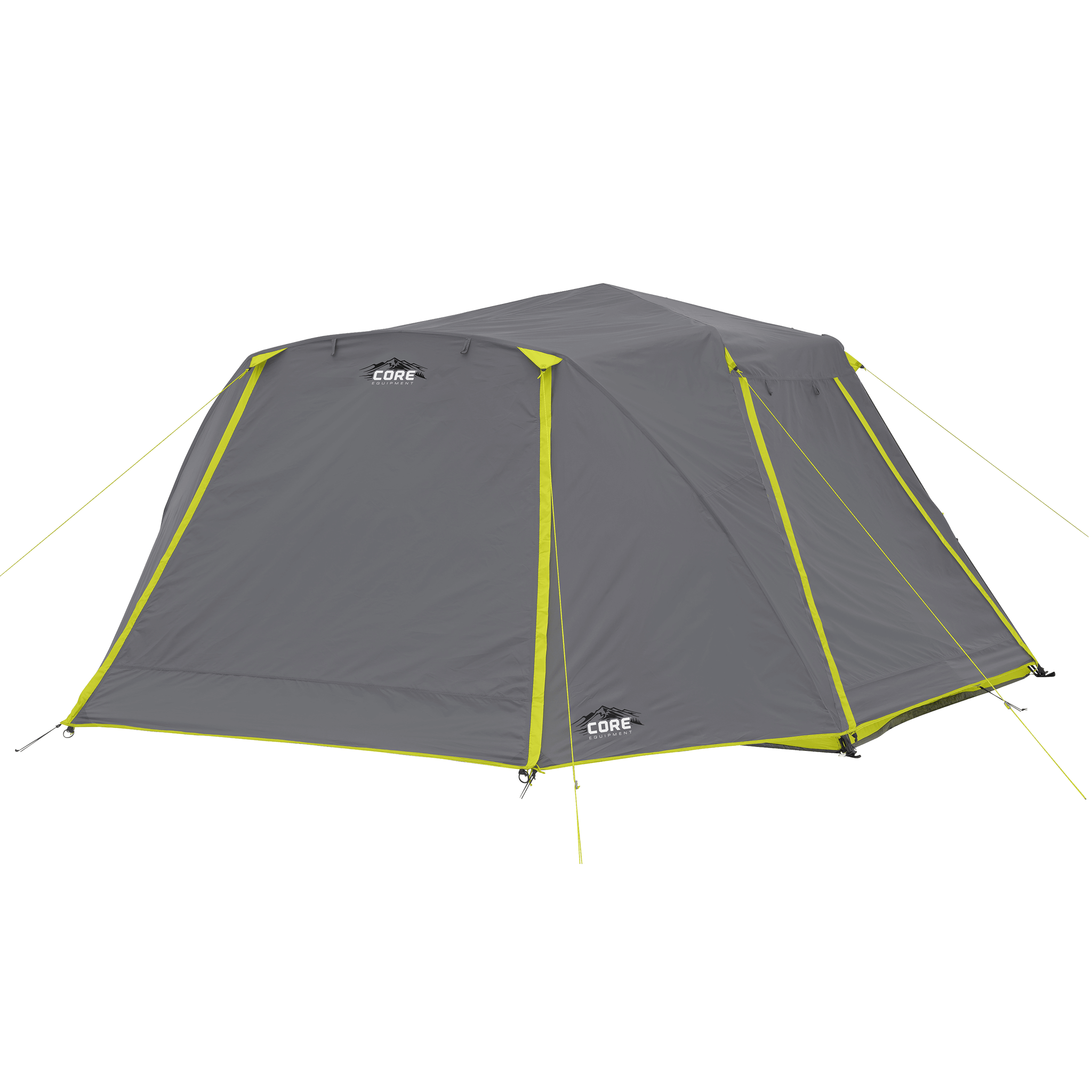 CORE 6 person instant cabin tent with full coverage rainfly, pre-attached poles, and durable design for quick outdoor setup.