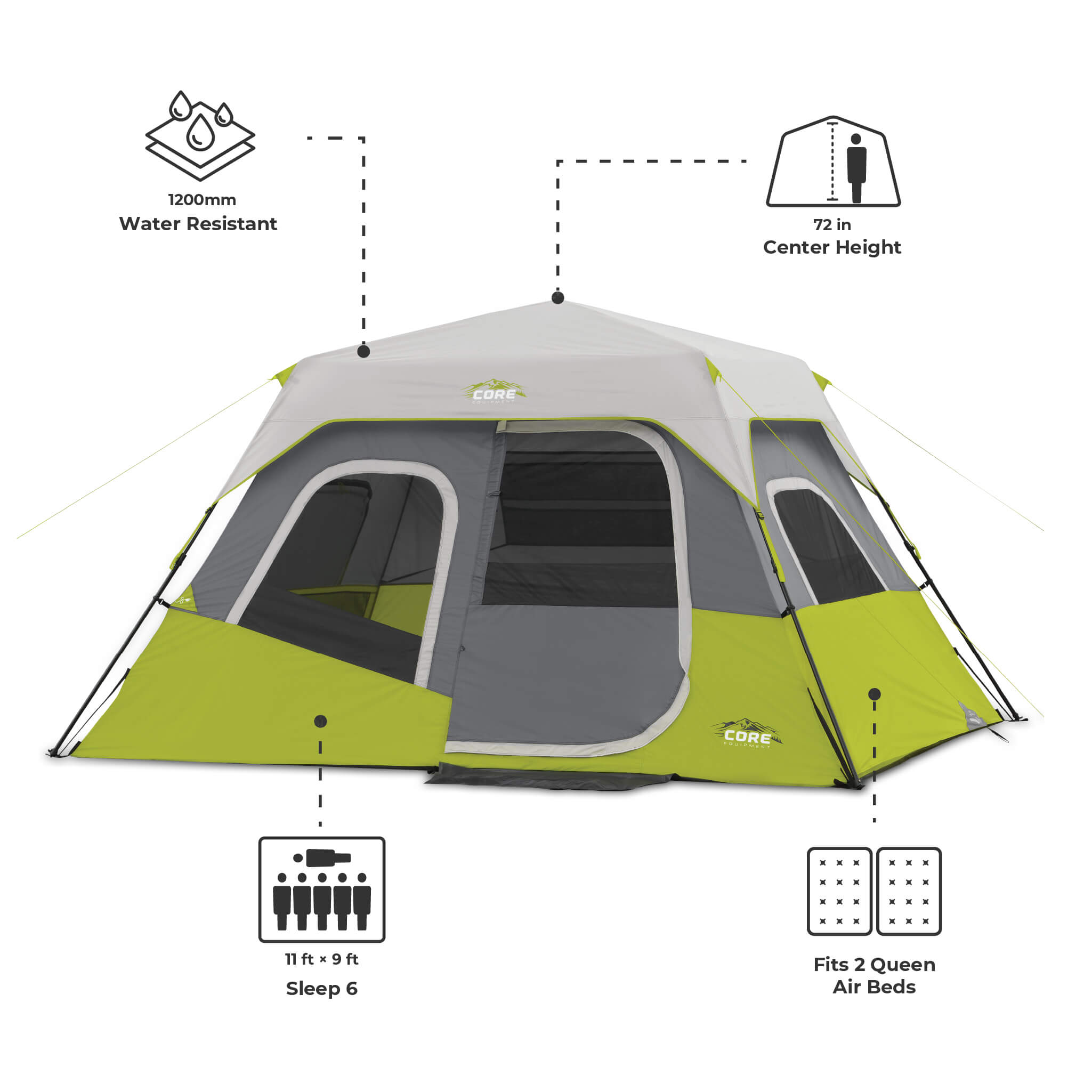 best six person tents Core Equipment 11' x 9' 6-Person Instant Cabin Tent