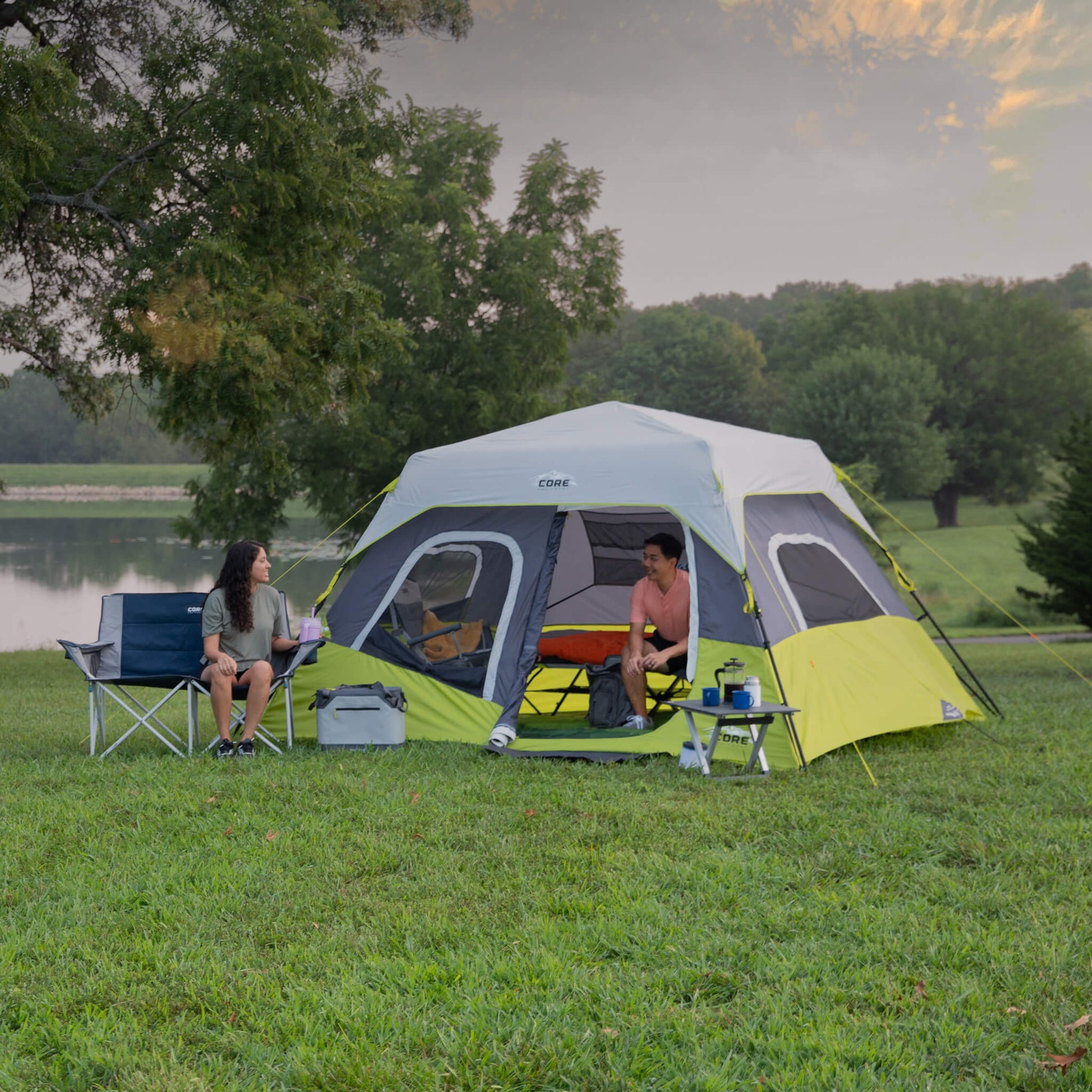 self building tent Core Equipment 11' x 9' 6-Person Instant Cabin Tent