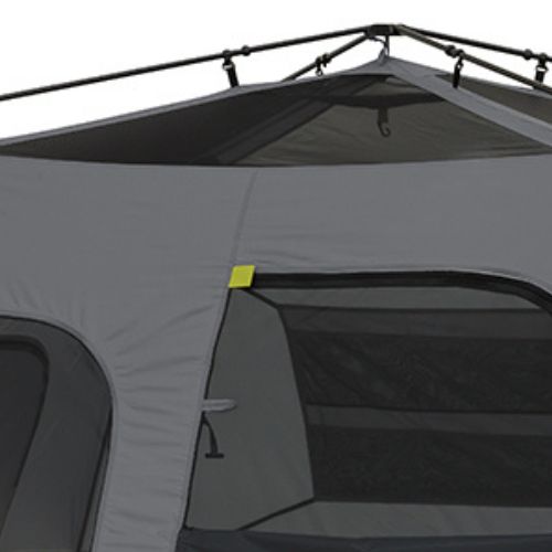 6 person instant cabin tent with full rainfly showing panoramic mesh ceiling.