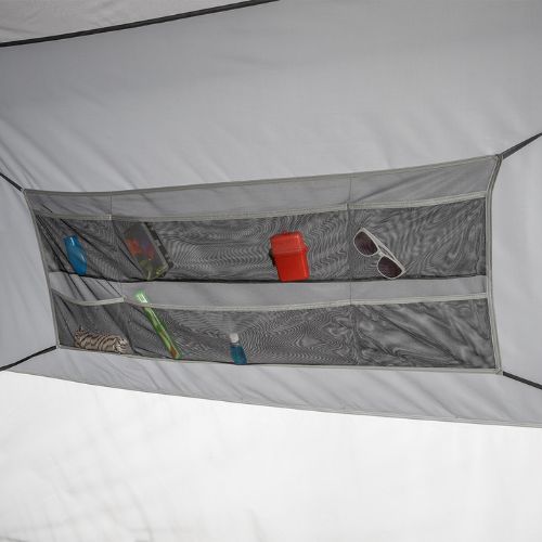 6 person instant cabin tent with full rainfly interior showing wall organizer.
