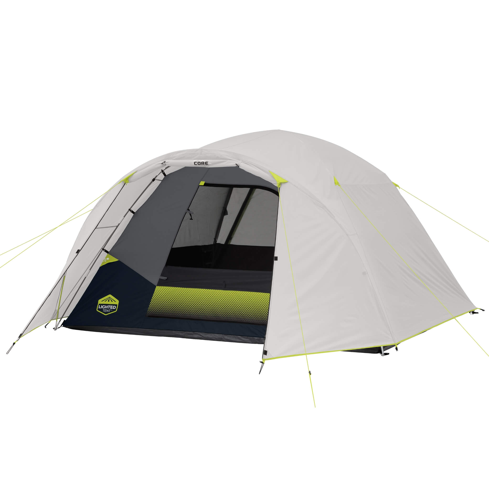 CORE 6人用テント ホワイト/イエロー 6 Person Lighted Dome Tent with Full Rainfly – Core Equipment