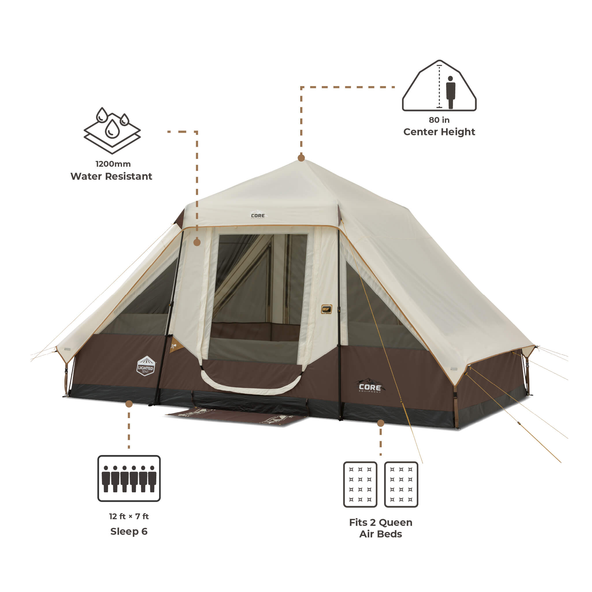 6 Person Lighted Instant Pyramid Tent – Core Equipment