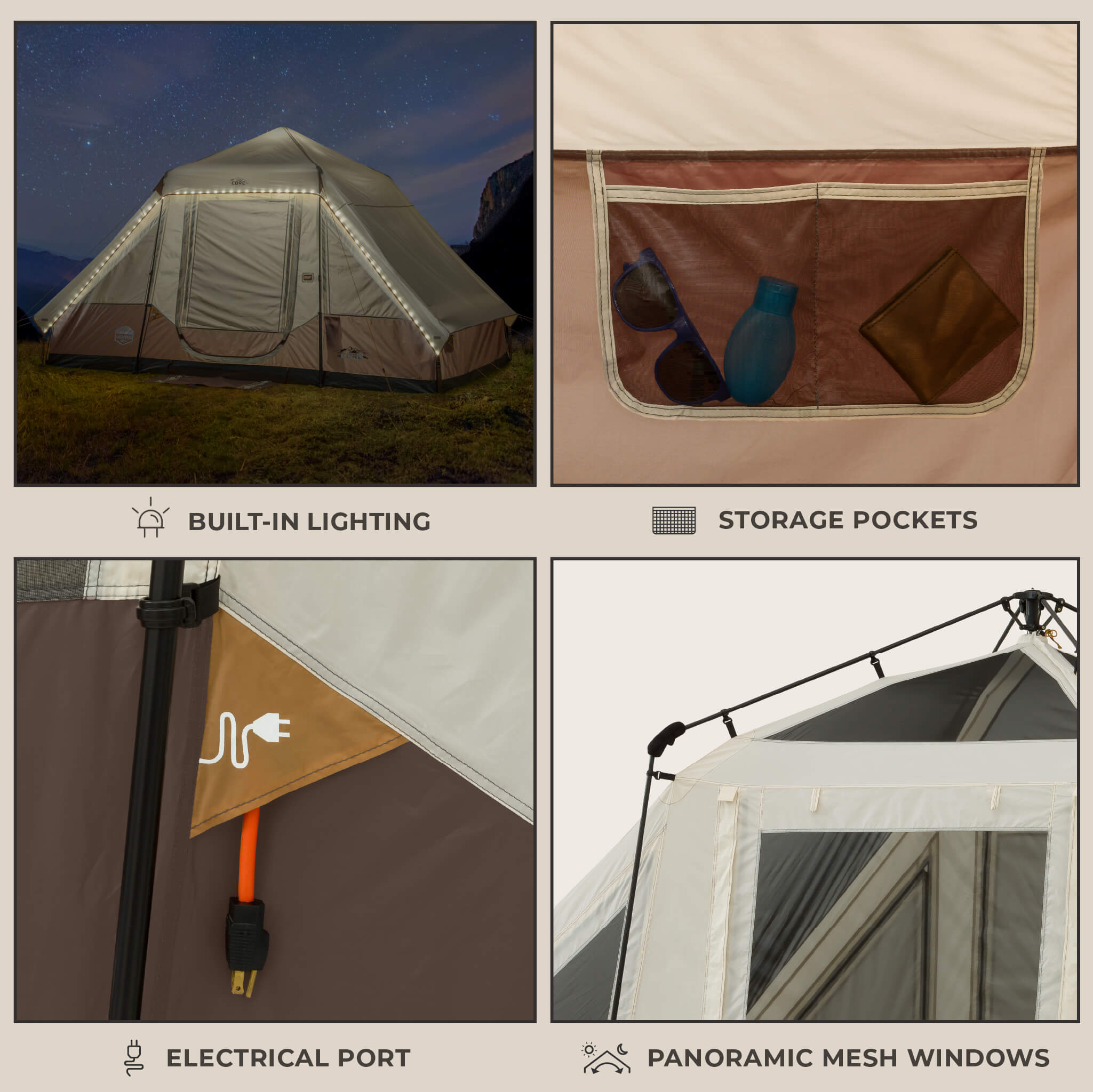 6 Person Lighted Instant Pyramid Tent – Core Equipment