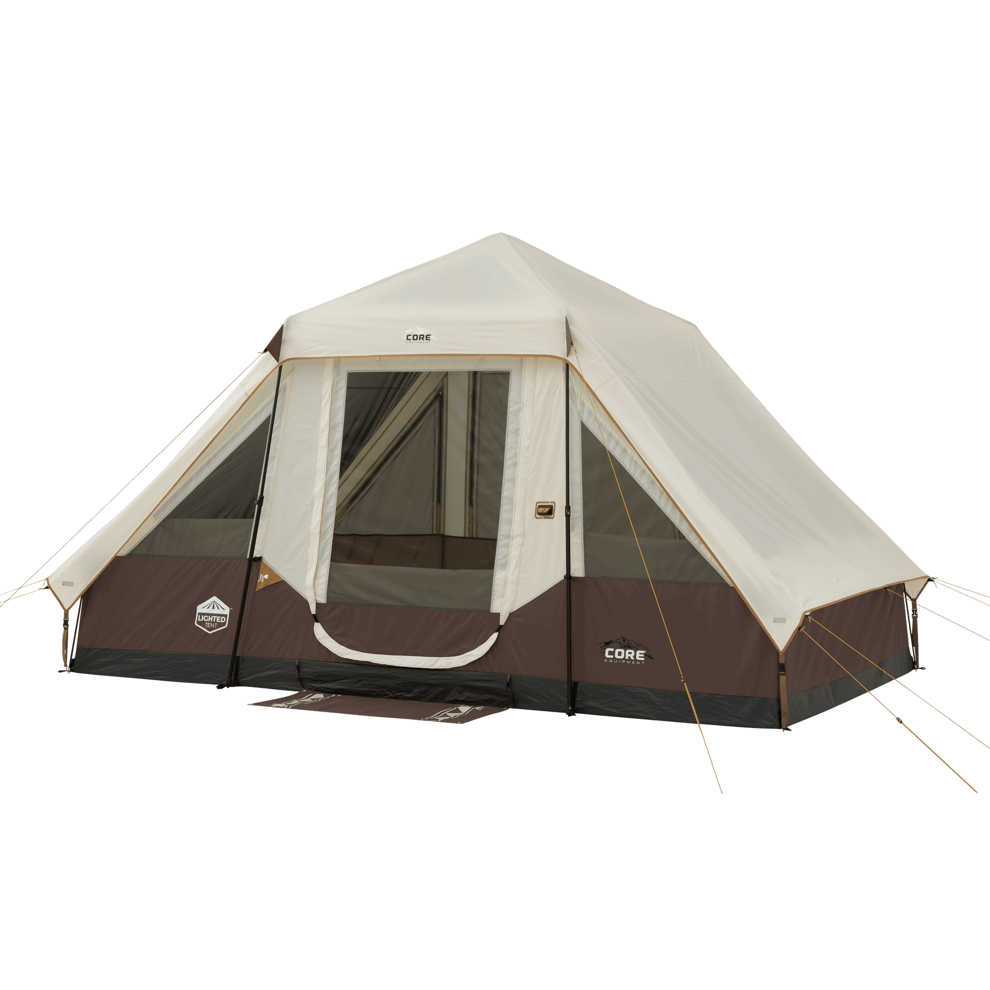 CORE 6 person instant pyramid tent with pre-attached poles, tall entry door, and durable weather-resistant construction.