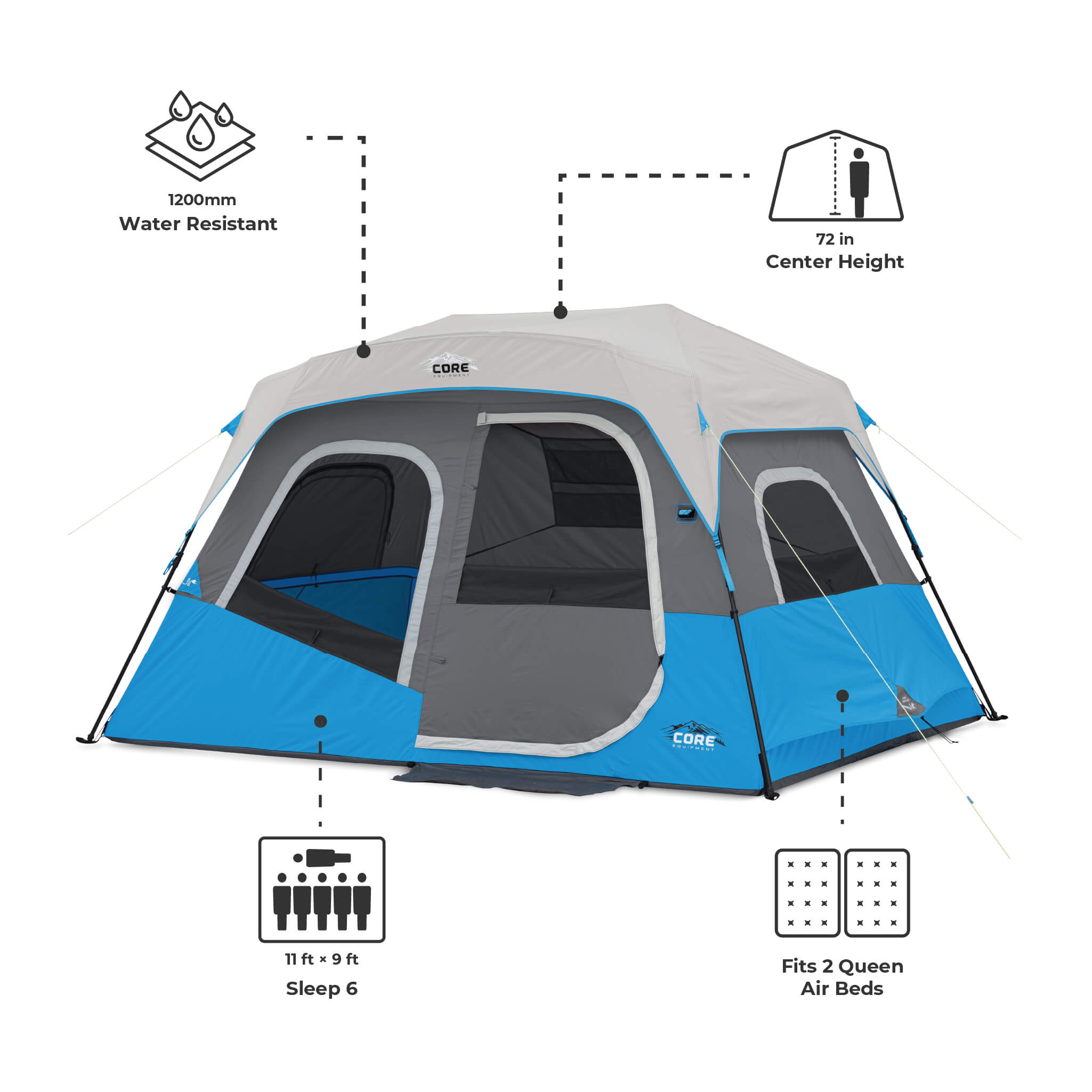 6 Person Lighted Instant Cabin Tent – Core Equipment