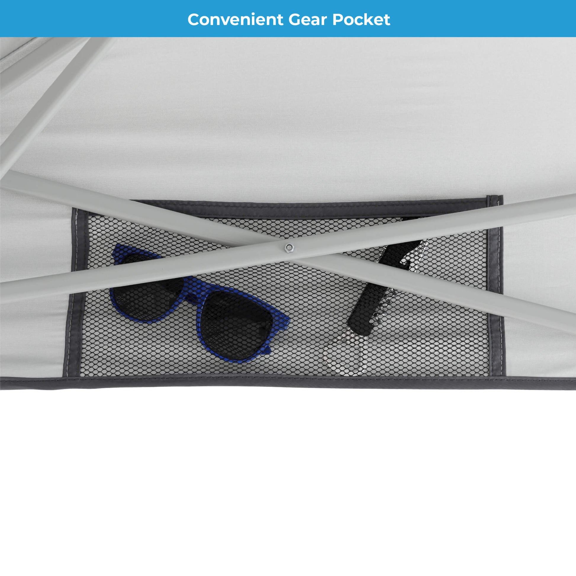 Convenient gear pocket inside CORE 6x4 instant canopy for storing sunglasses, phones, or small items while outdoors.