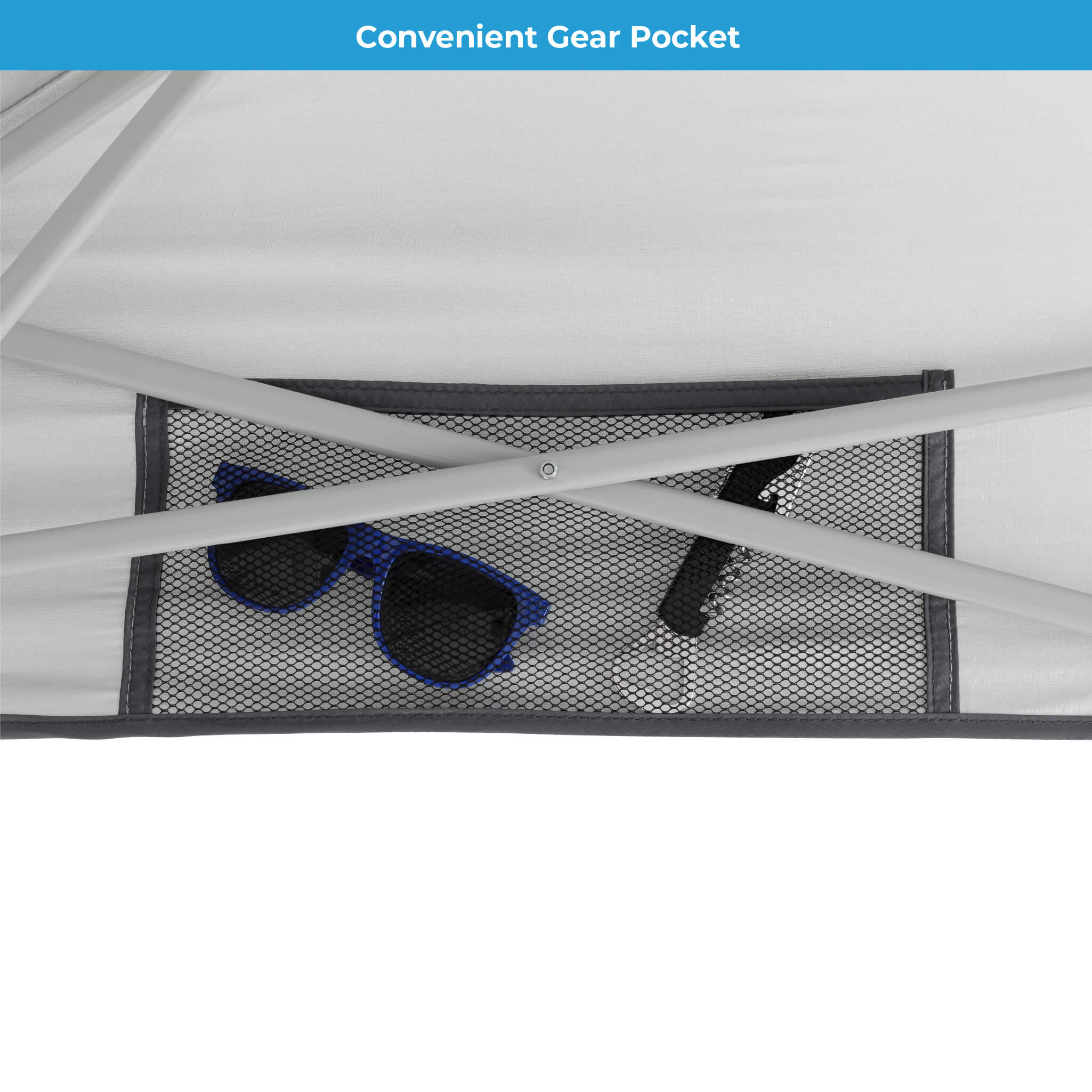 Convenient gear pocket inside CORE 6x4 instant canopy for storing sunglasses, phones, or small items while outdoors.