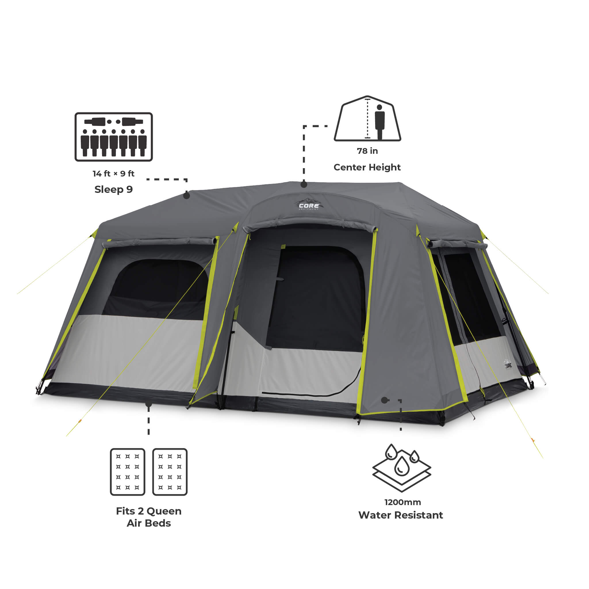 9 Person Instant Cabin Tent – Core Equipment