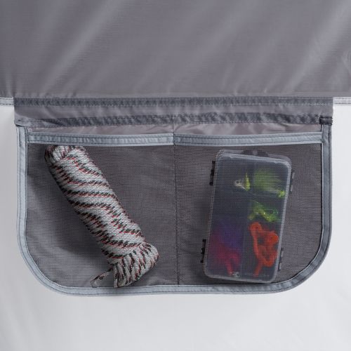 9 person instant cabin tent with full rainfly interior showing storage pocket.