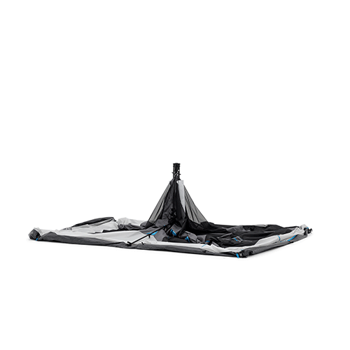 CORE 9 person instant lighted full rainfly tent setup gif demonstrating fast pop-up frame design for quick setup at a campsite.