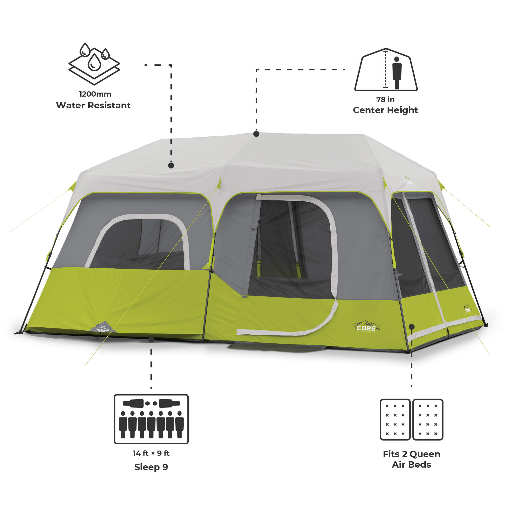 9 Person Instant Cabin Tent – Core Equipment