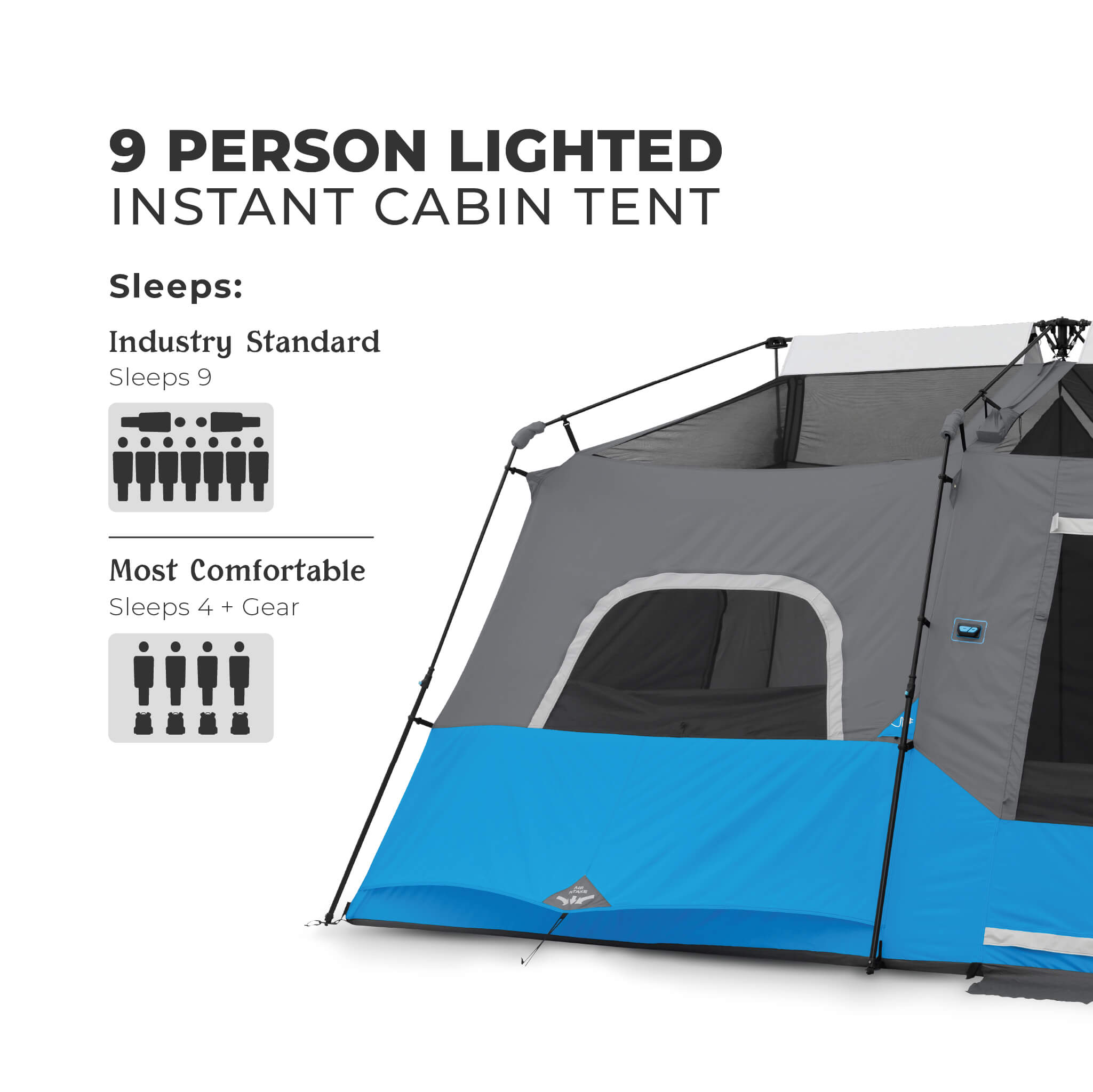 9 Person Lighted Instant Cabin Tent – Core Equipment