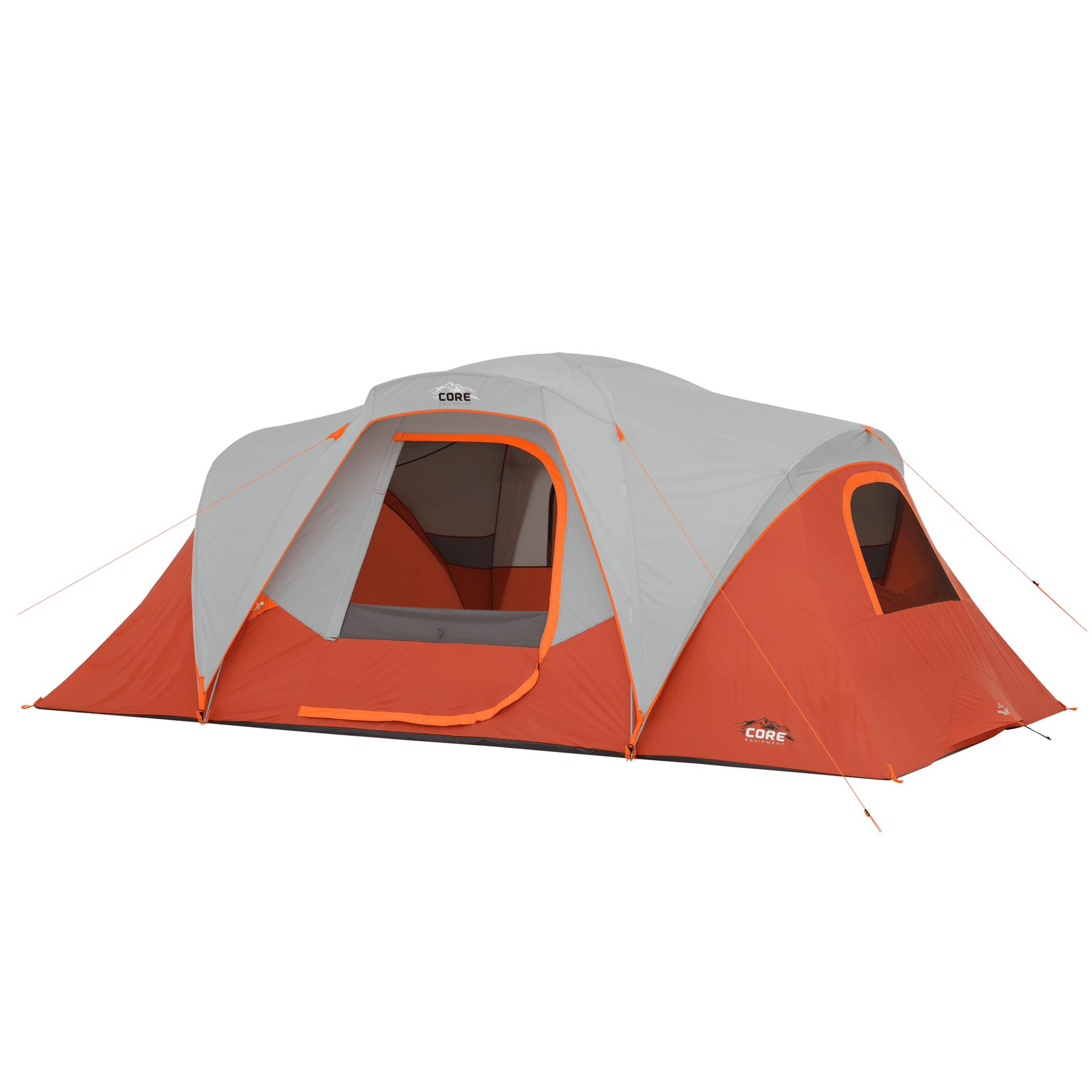 Orange and gray 9 person dome tent  with CORE branding.
