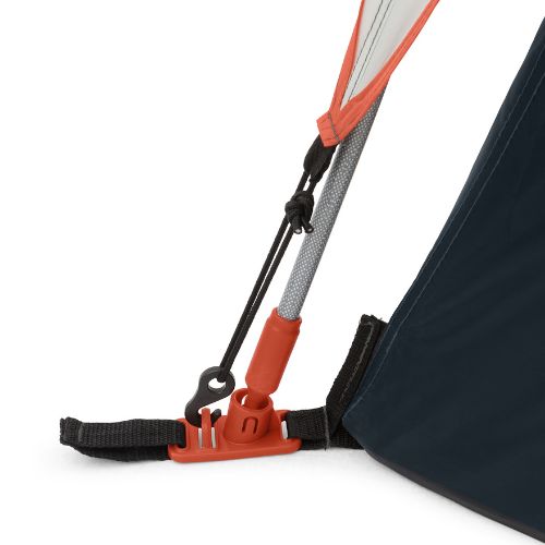 Close-up of the foot connector on a CORE Blockout dome tent.