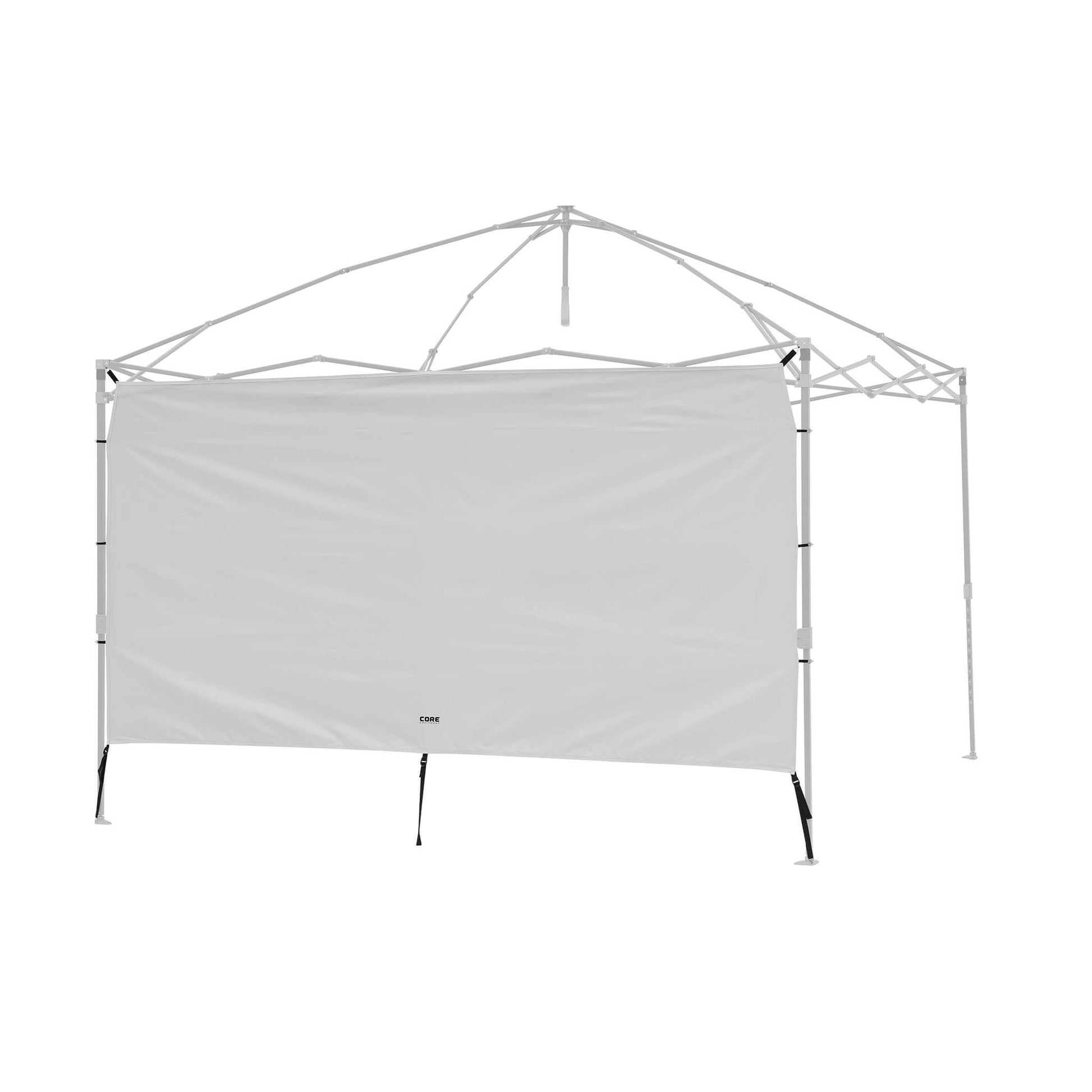 CORE canopy sun wall in gray is shown attached to the canopy frame with no top, showing how the sun wall connects.