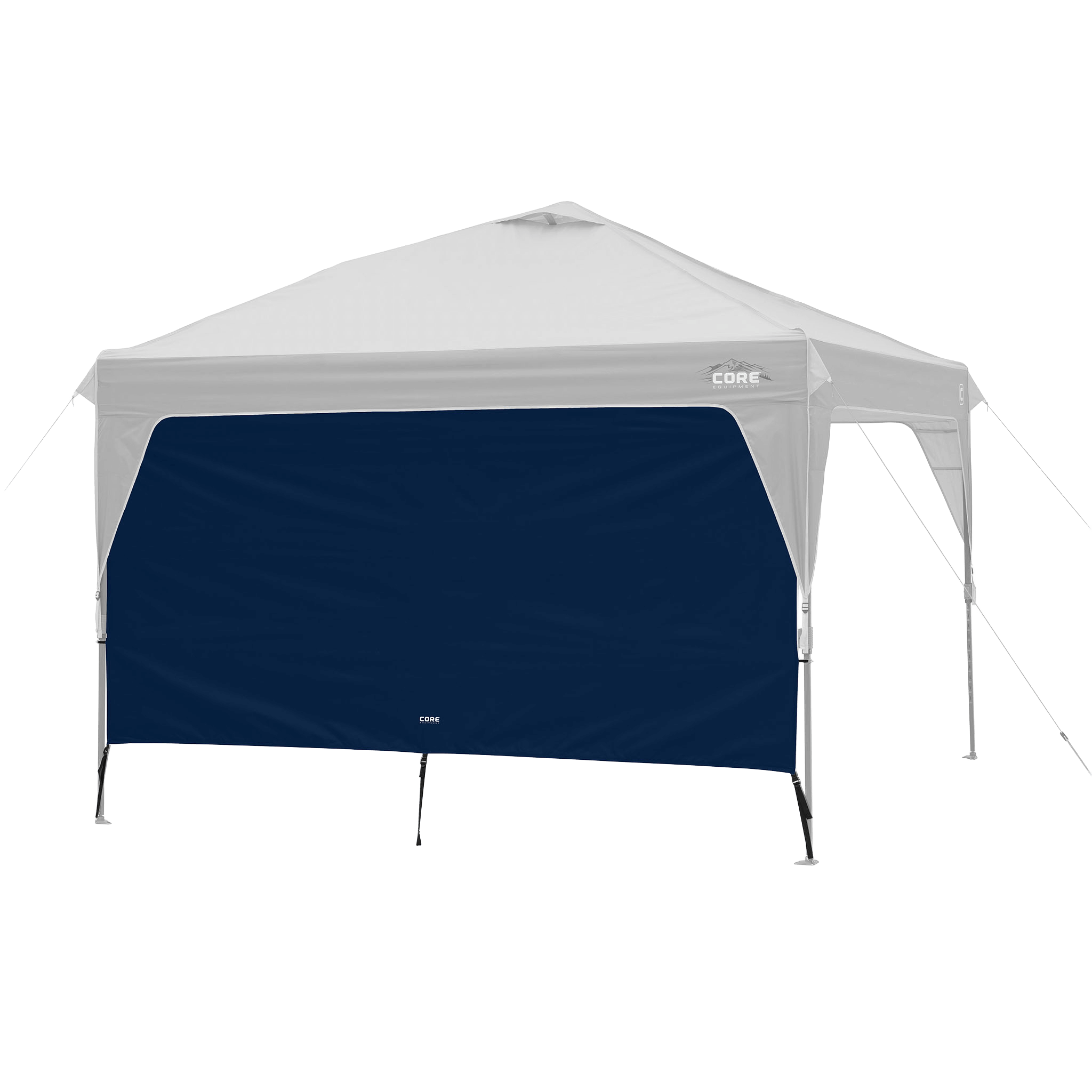 CORE canopy sun wall in navy shown with 10x10 canopy top, featuring UV protection and water-resistant fabric.