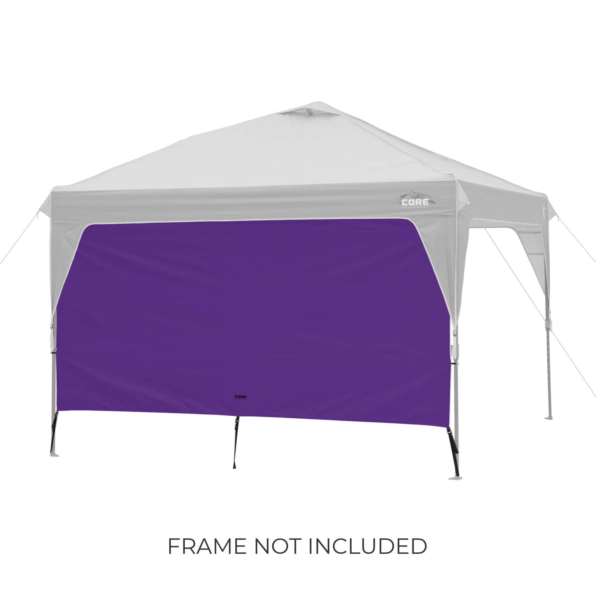 CORE canopy sun wall in purple shown with 10x10 canopy top, featuring UV protection and water-resistant fabric, frame not included.