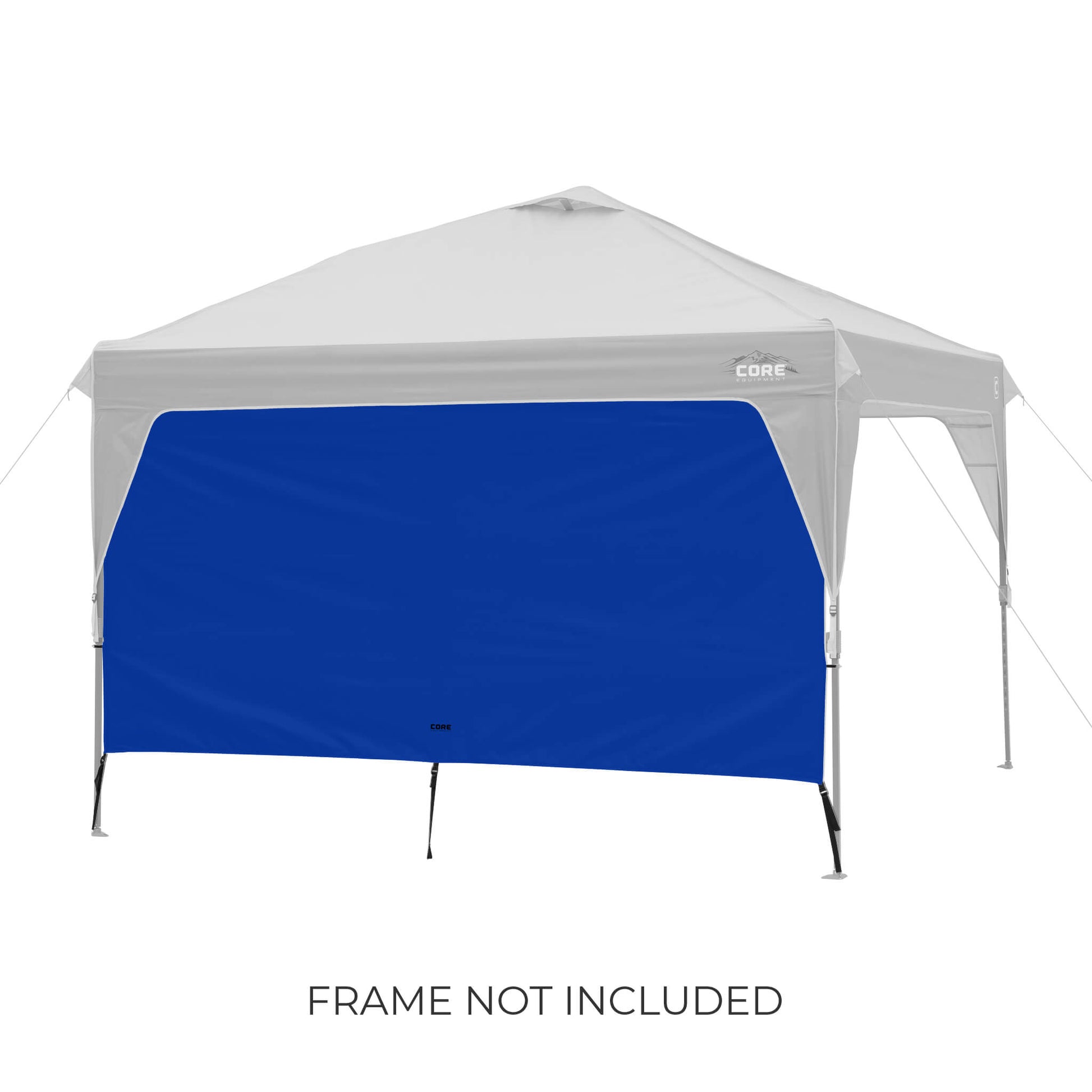 CORE canopy sun wall in royal blue shown with 10x10 canopy top, featuring UV protection and water-resistant fabric, frame not included.