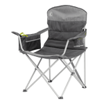 CORE Cooler Quad Chair with built-in cooler and cup holder, gray fabric with steel frame.