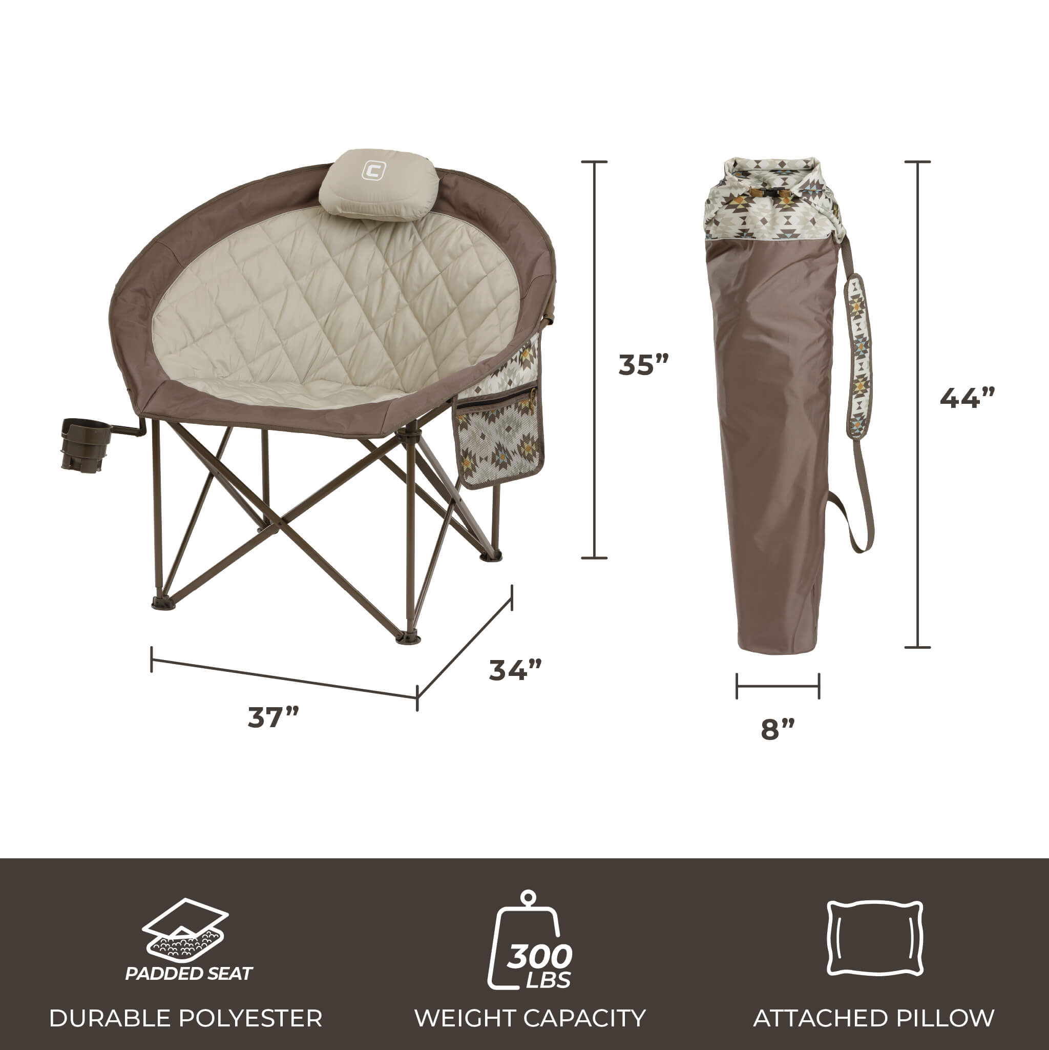CORE Oversized Padded Round Saucer Moon Folding Chair w/Headrest for Camping, Sporting Events, Outdoor/Indoor Space, Wine (5 Pack)並行輸入品 كرسي دائري مبطن كبير الحجم من CORE - أحمر ⁄ فضي