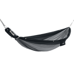 CORE double hammock in gray with a storage pocket attached on the side. [color:dark gray]