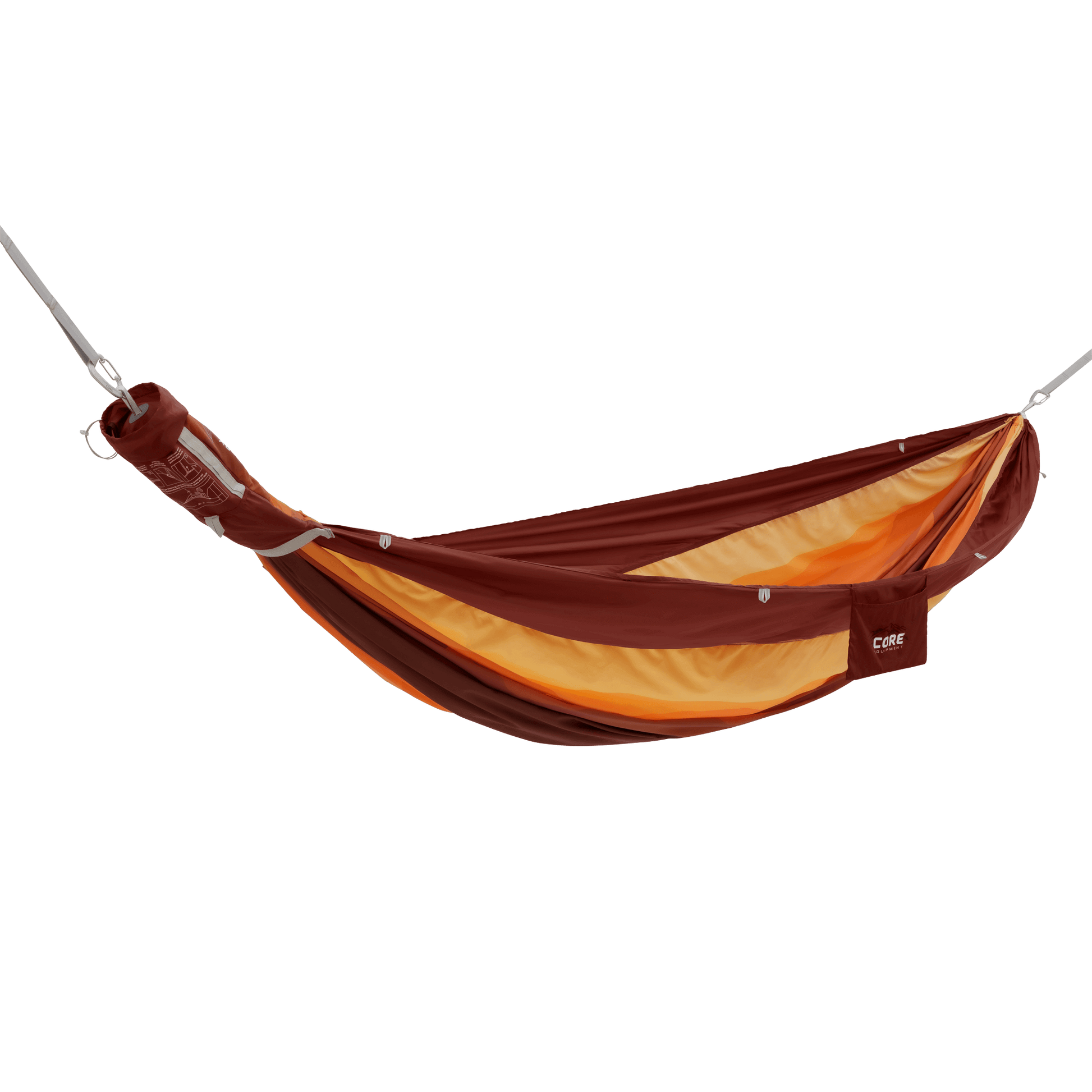 CORE double hammock in red sandune pattern with a storage pocket attached on the side.