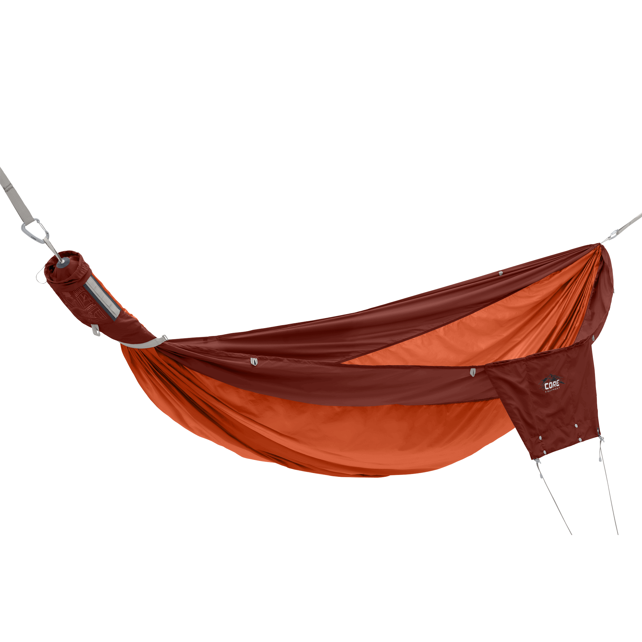 CORE double premium hammock in red/orange with a storage pocket attached on the side.