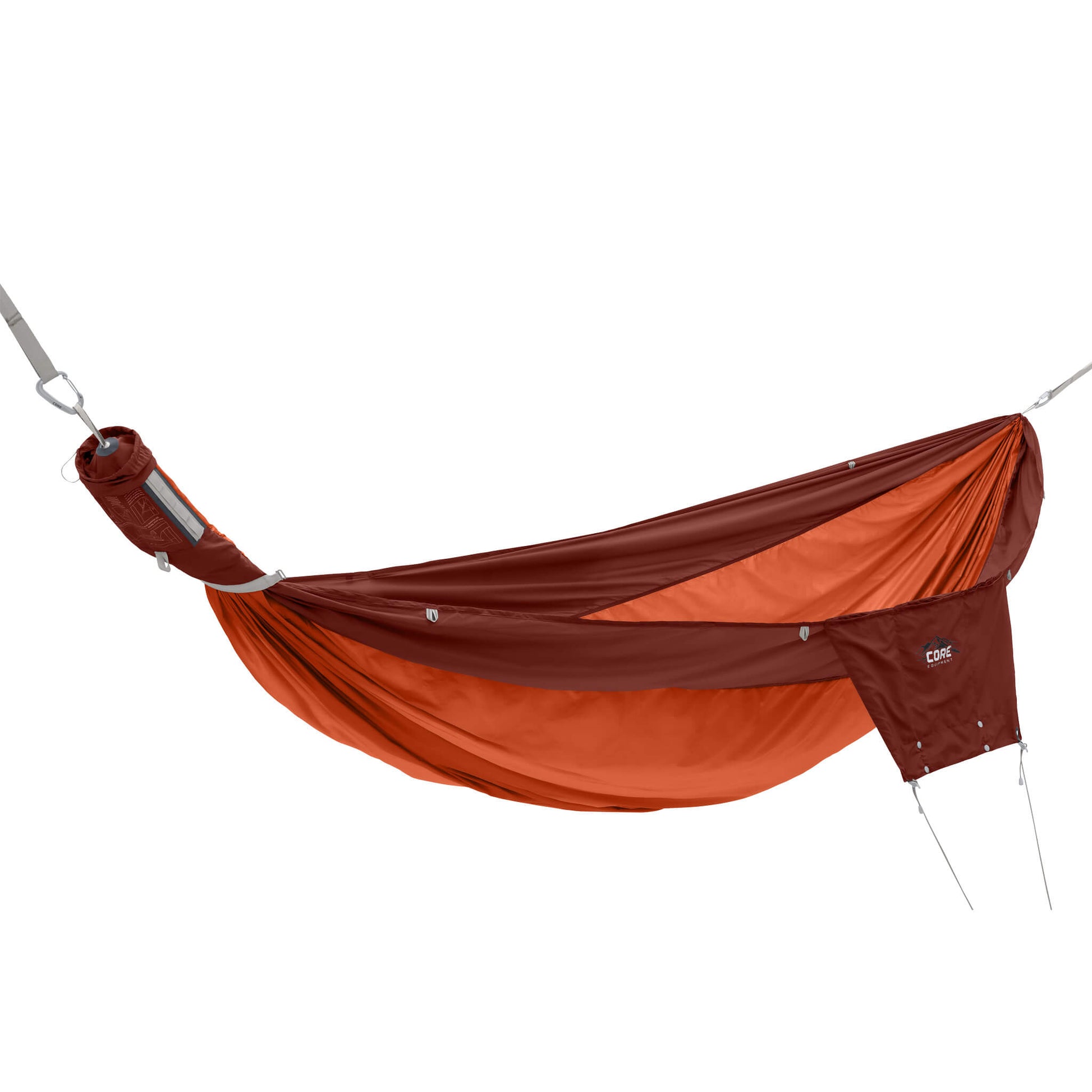 CORE double premium hammock in red/orange with a storage pocket attached on the side.