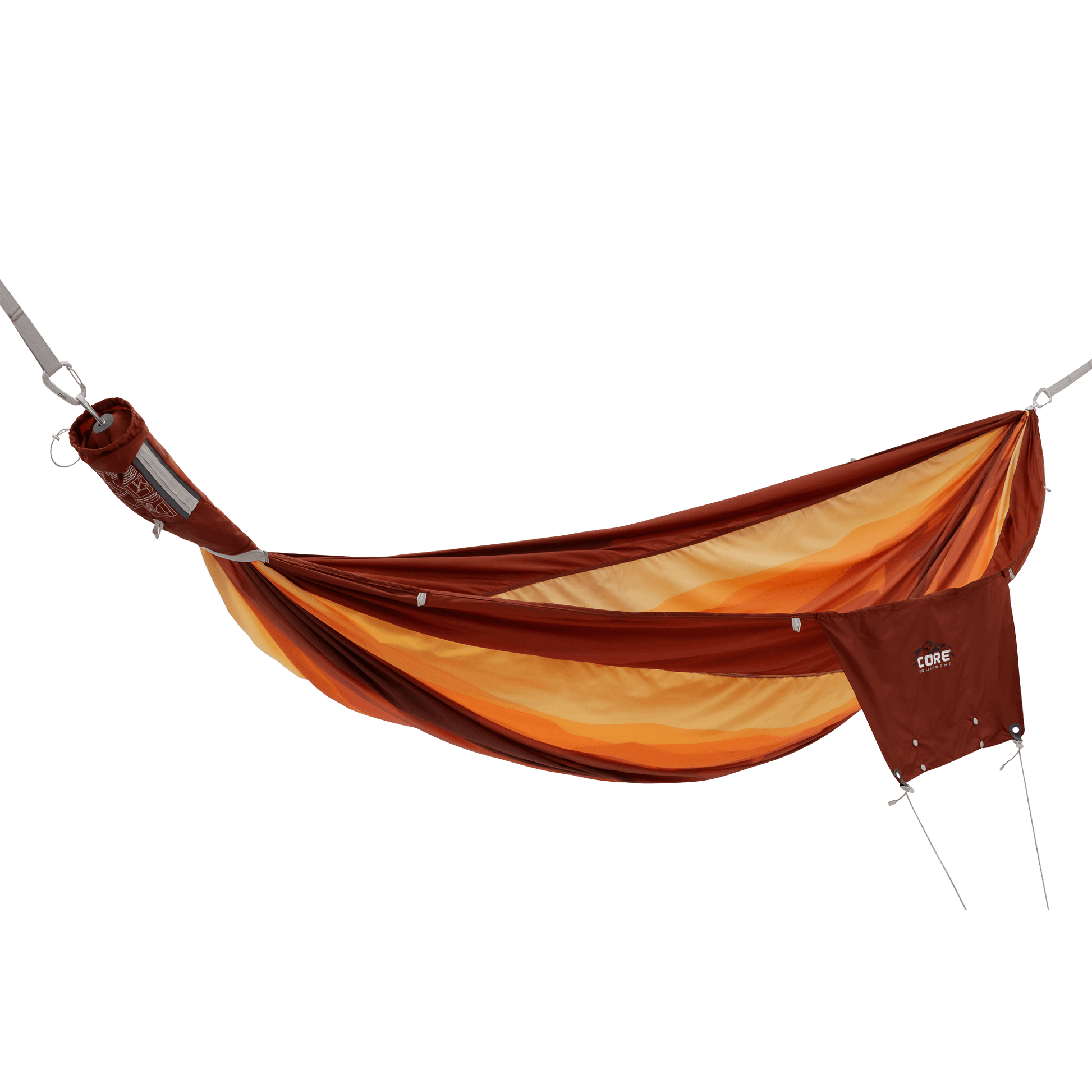 CORE double premium hammock in red sandune pattern with a storage pocket attached on the side.