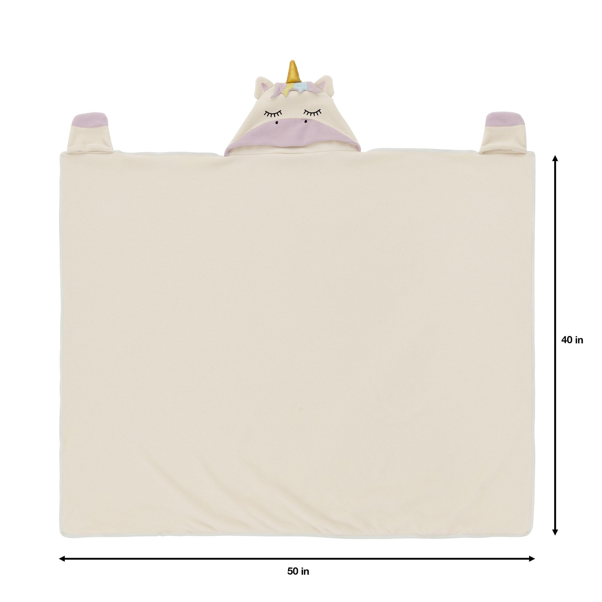 Unicorn-themed children's blanket measuring 50 in x 40 in.