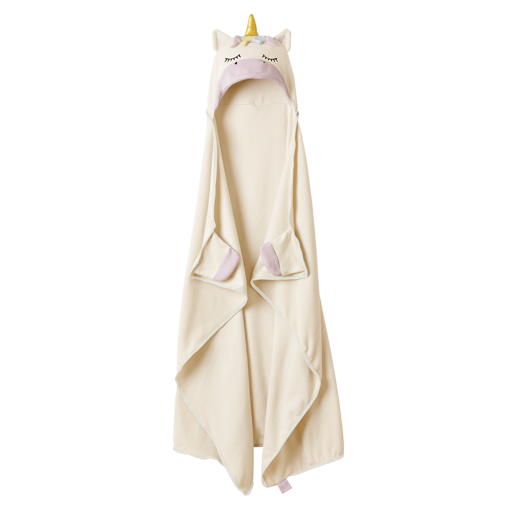 Beige unicorn-themed hooded blanket