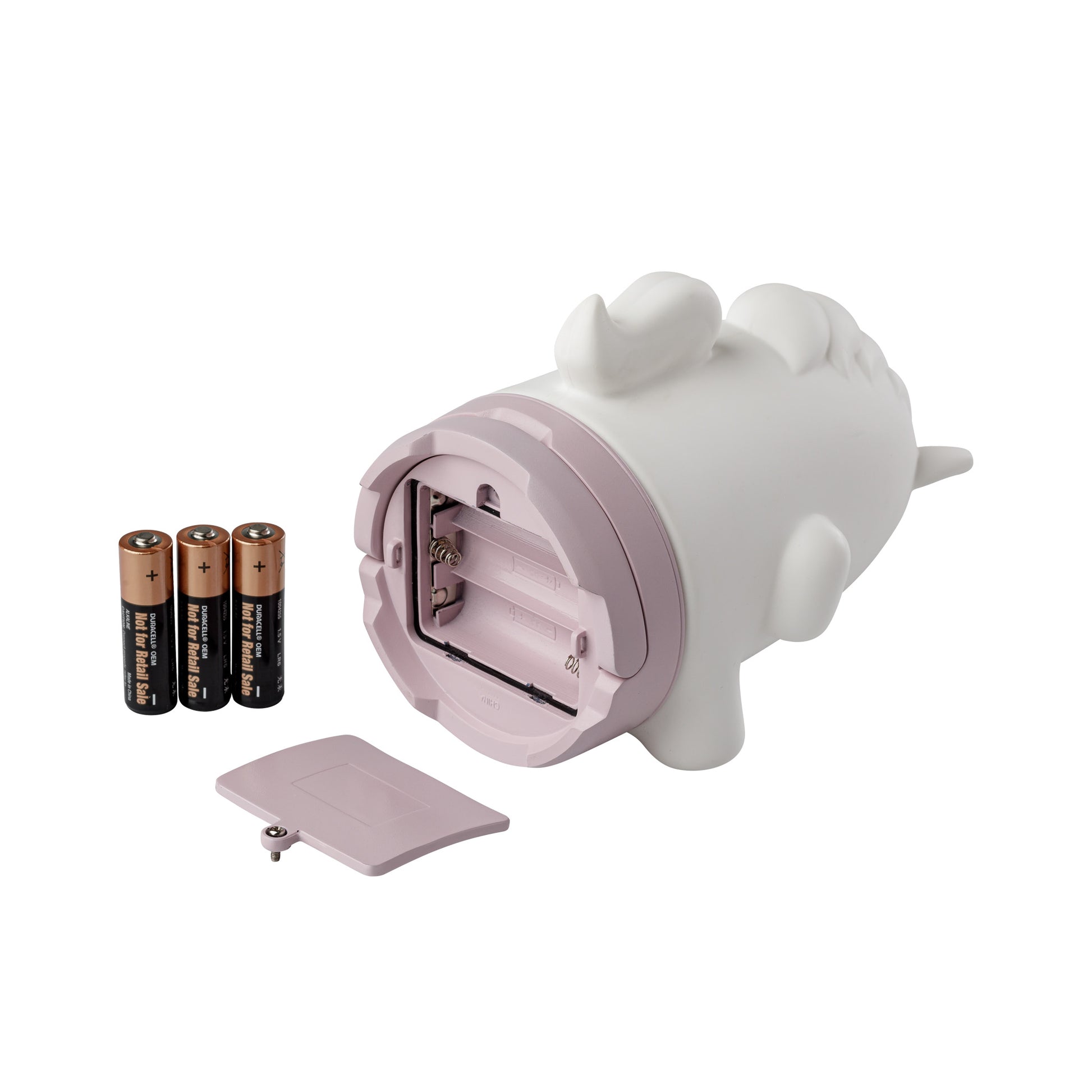 Unicorn-shaped lantern with batteries on a white background.