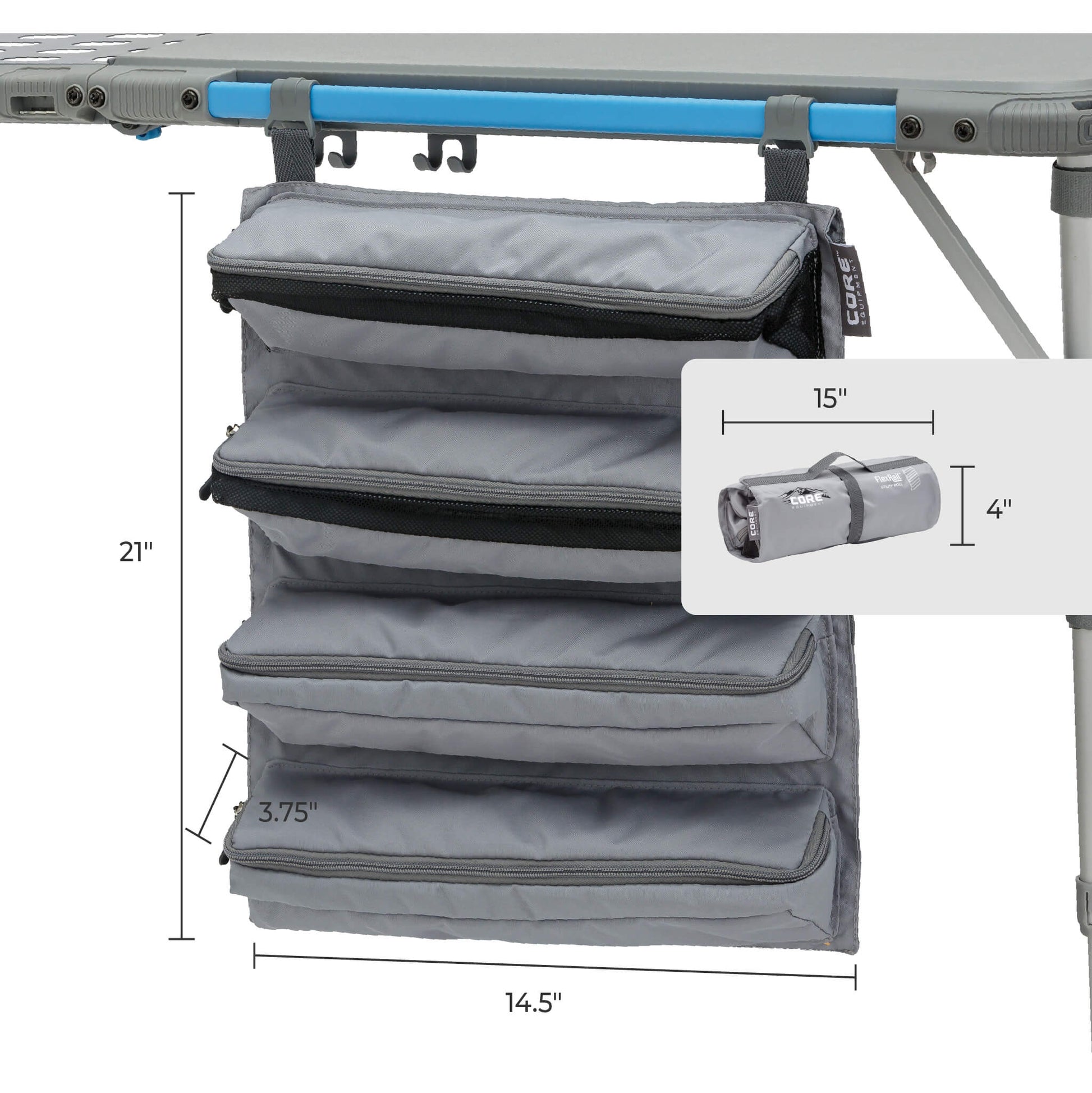 camper organizer CORE FlexRail Table Hanging Organizer Accessory, Fits The 4 Foot Outdoor FlexRail Camp & Cook Table