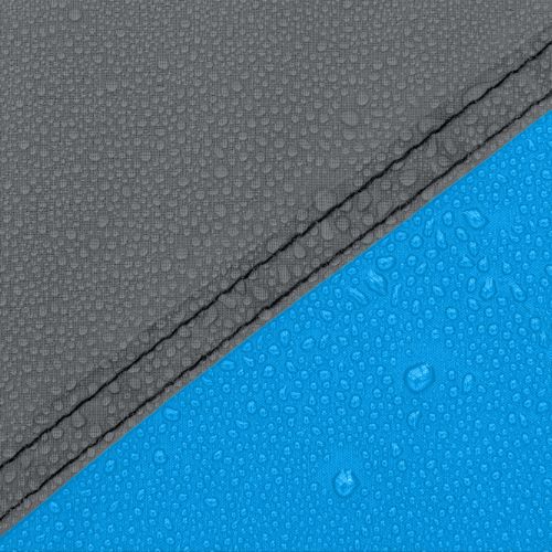 Close-up of CORE tent fabric showing water beading on weather-resistant material with sealed seam detail for rain protection.