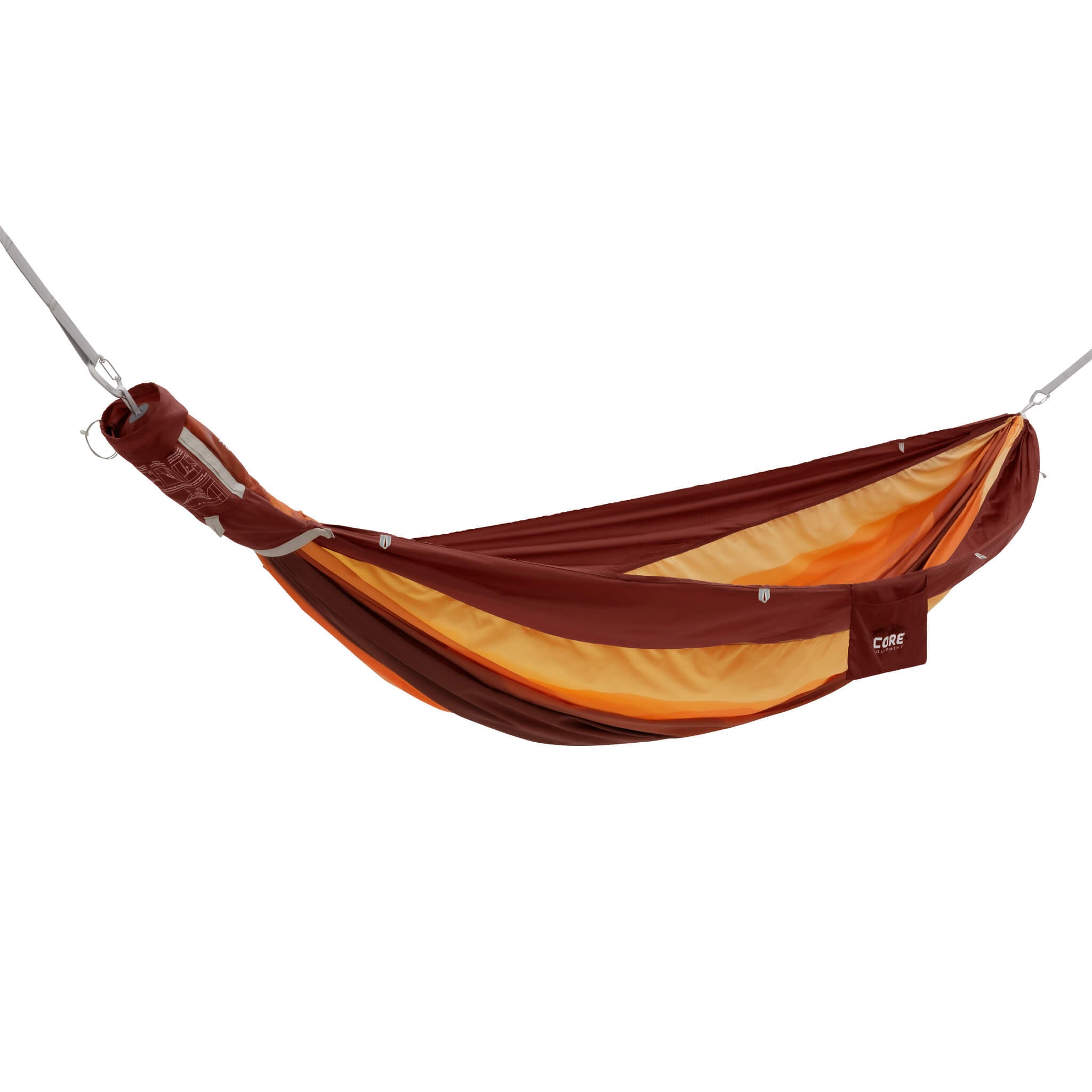 CORE single hammock in red sandune pattern with a storage pocket attached on the side.