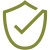 Green shield icon with a check mark on a transparent background.