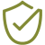 Green shield icon with a check mark on a transparent background.