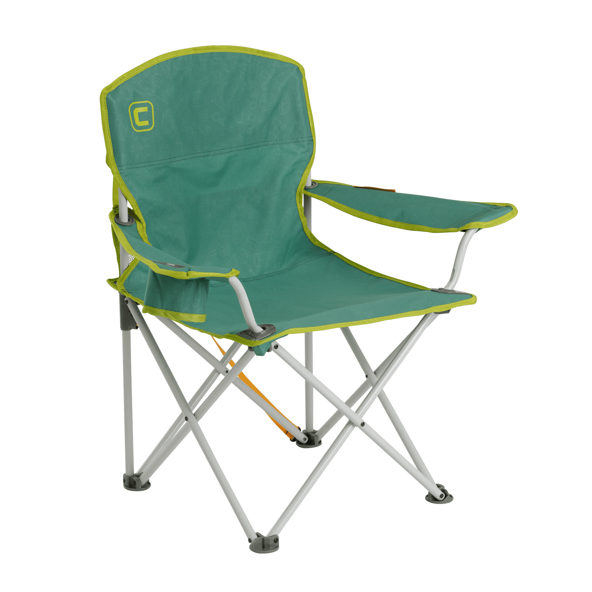 CORE youth camp chair in teal meadow green, featuring a cup holder and locking frame.