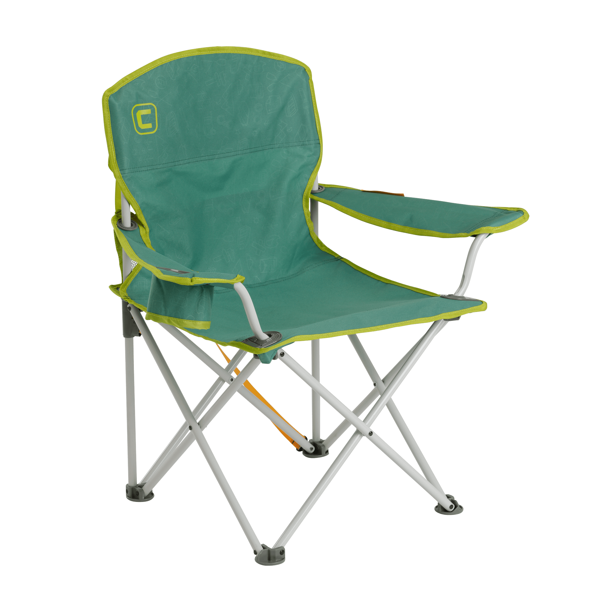 CORE youth camp chair in teal meadow green, featuring a cup holder and locking frame.