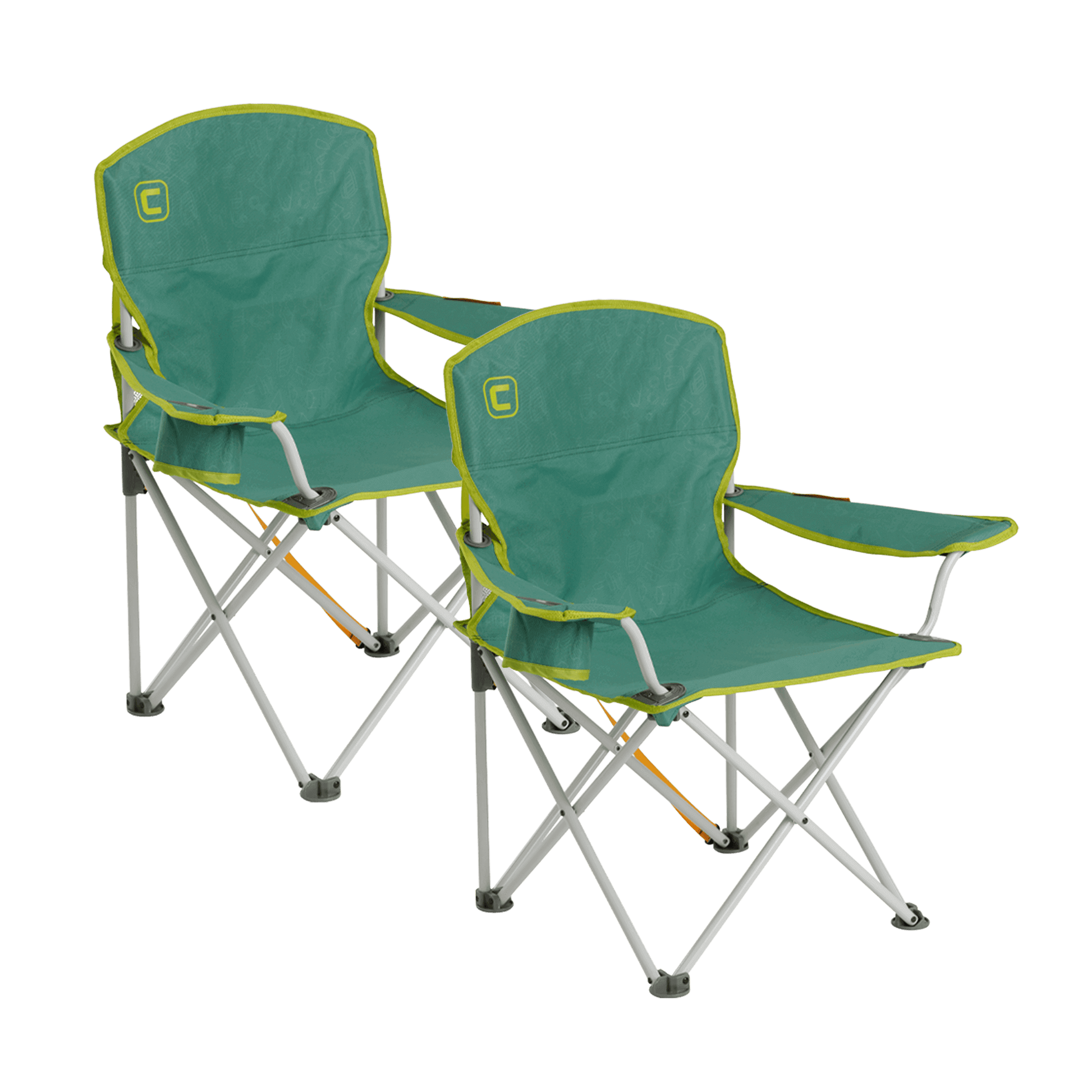 CORE youth 2-pack teal meadow green camp chair with cup holder and steel frame.