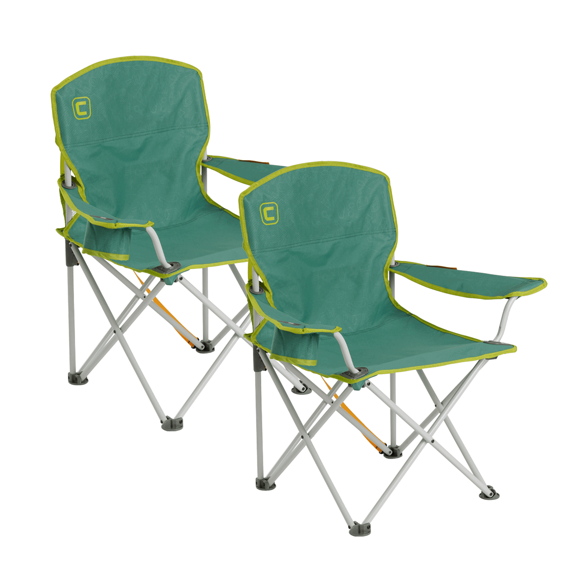 CORE youth 2-pack teal meadow green camp chair with cup holder and steel frame.