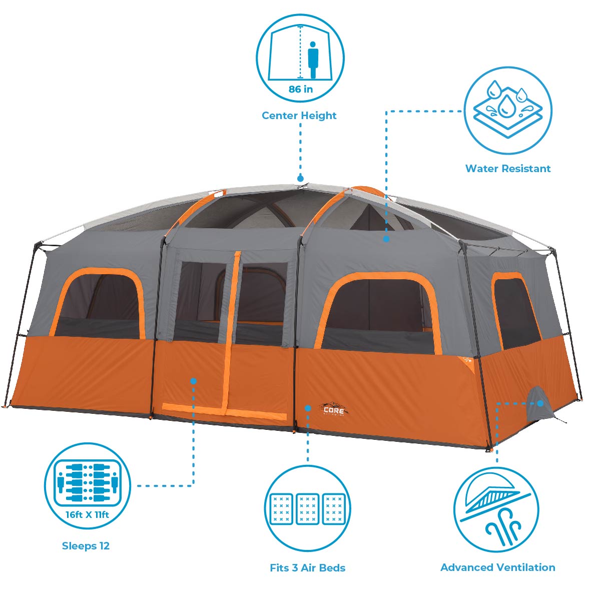12 Person Straight Wall Cabin Tent 16' x 11'