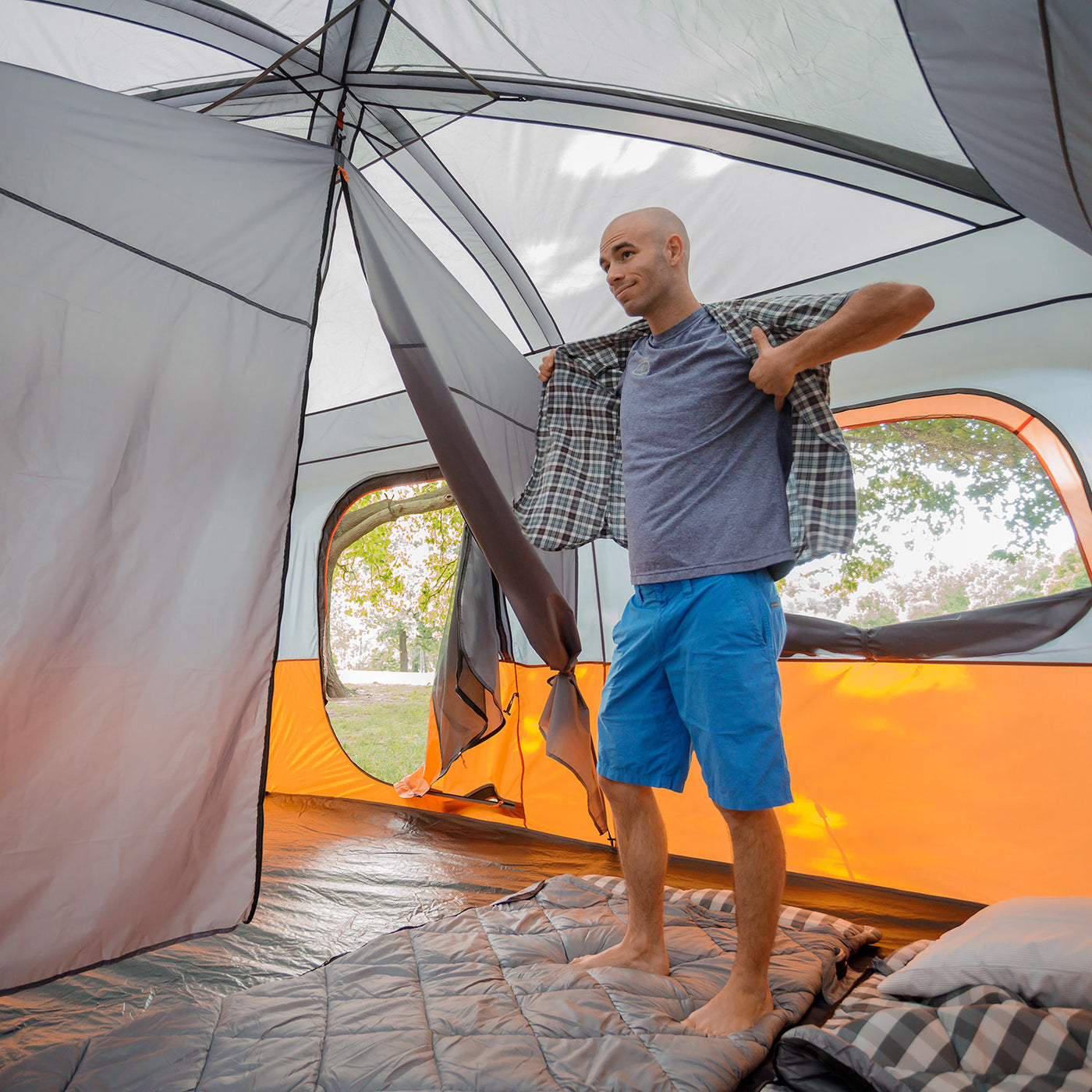 CORE® Equipment 10 Person Straight Wall Cabin Tent Setup 