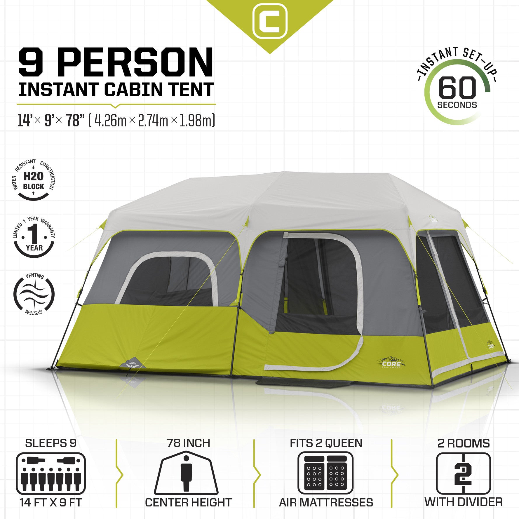 【美品】⭐️CORE EQUIPMENT INSTANT CABIN TENT Core 12 Person Instant Cabin Tent – ShopCGX