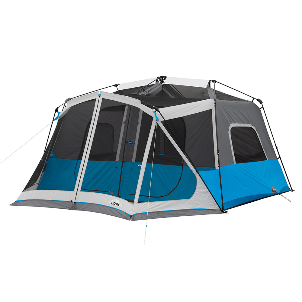 10 Person Lighted Instant Tent with rainfly off to expose panoramic mesh ceiling