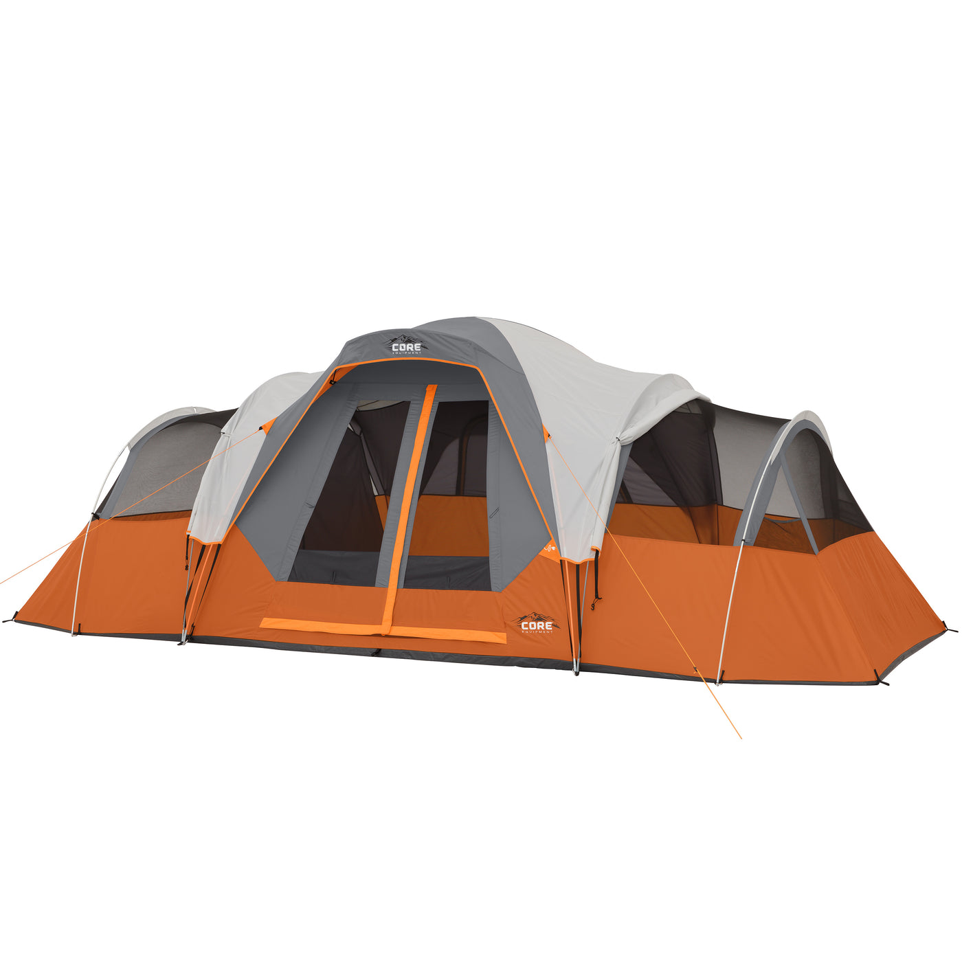 Image of tent with versitile rainfly rolled on right and left sides while still fully attached to top of tent